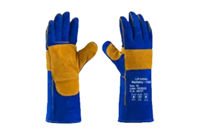 Luvas de raspa na cor azul com amarelo